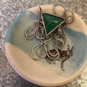 Lisa Fletcher Long Silver Necklace With Green Triangle Pendant